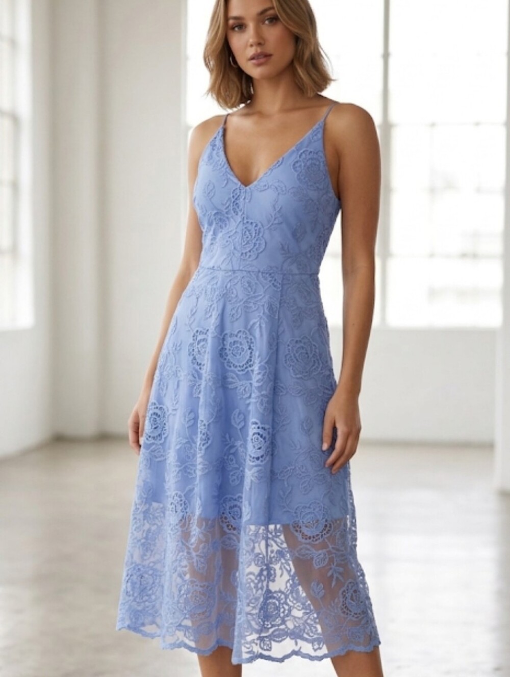 Premier Light Blue Lace Slip Midi Dress Size 8 - Picture 1 of 15